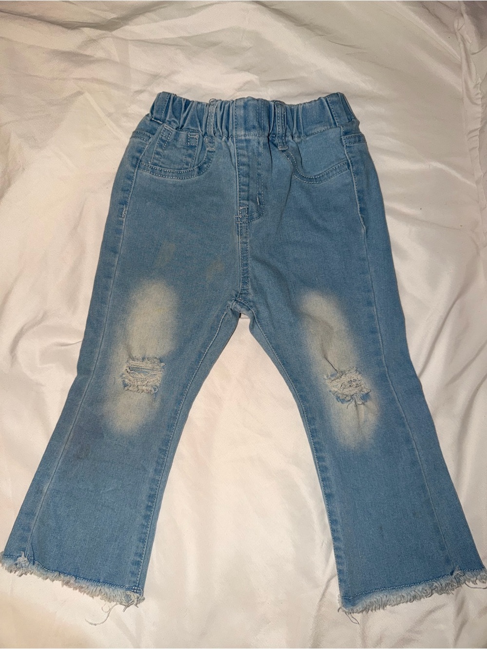 SHEIN Light Blue Girls Distressed Flared Jeans